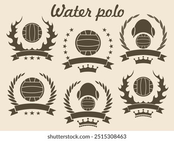 Water polo set. Isolated water polo on vintage background