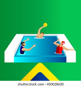 water polo sport in swimming pool on green background