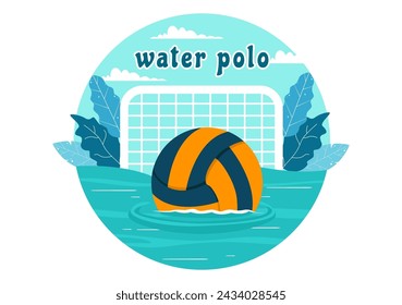 Water Polo Sport Vector Illustration with Player Playing to Throw the Ball on the Opponent's Goal in the Swimming Pool in Flat Cartoon Background