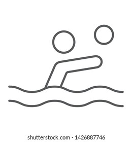 Water polo thin line icon, sport and water, swimmer with ball sign, vector graphics, a linear pattern on a white background, eps 10.