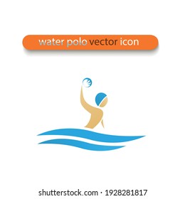 Water polo vector flat design icon. Water sports symbol. Illustration of man in water with ball in his hand. 