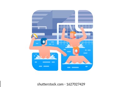 Water polo vector illustration. Water volleyball athletes is compete in international championship