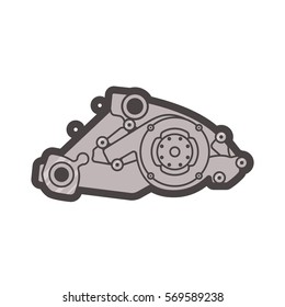 Water Pomp Engine Icon On White Background, Car Parts

