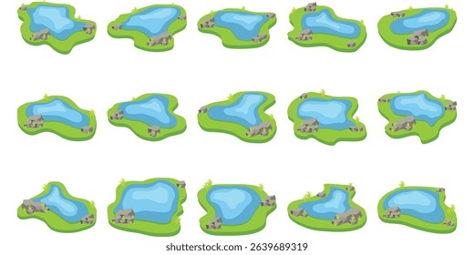 Water Pond with Reeds and Stones