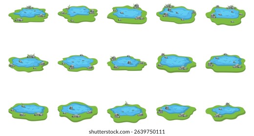 Water Pond with Reeds and Stones