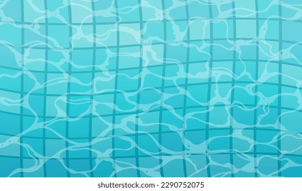 Water pool with ceramic tiles on bottom water texture vector illustration top view