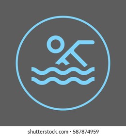 Water pool circular line icon. Swimming round colorful sign. Flat style vector symbol