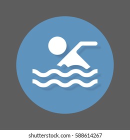 Water pool flat icon. Round colorful button, Swimming circular vector sign with shadow effect. Flat style design