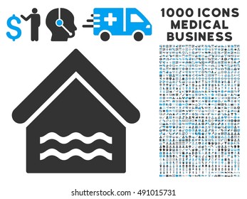 Water Pool icon with 1000 medical commercial gray and blue vector pictograms. Set style is flat bicolor symbols, white background.