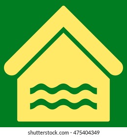 Water Pool icon. Vector style is flat iconic symbol, yellow color, green background.