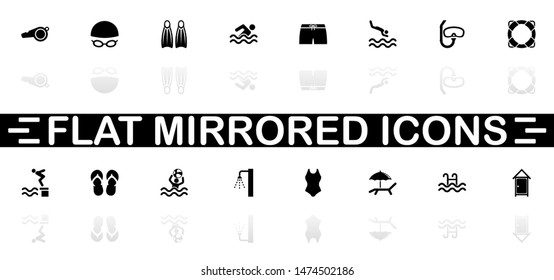 Water Pool icons - Black symbol on white background. Simple illustration. Flat Vector Icon. Mirror Reflection Shadow. Can be used in logo, web, mobile and UI UX project.