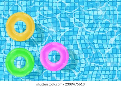 Water pool and inflatable rings. Top view. Vector design.