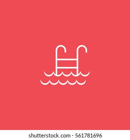 Water Pool Line Icon On Red Background