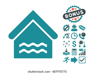 Water Pool pictograph with bonus images. Vector illustration style is flat iconic bicolor symbols, soft blue colors, white background.