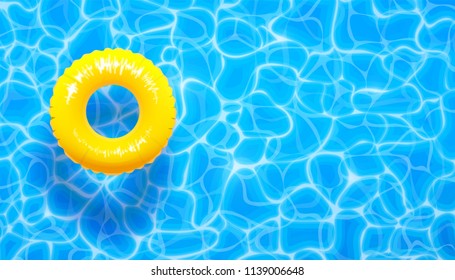 Water pool summer background with yellow pool float ring. Vector illustration of summer blue aqua textured background