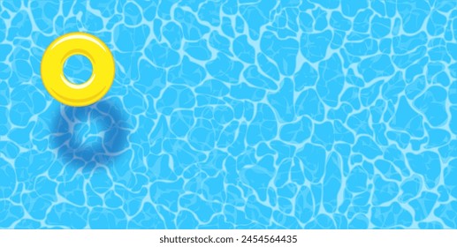 Water pool summer background with yellow pool float ring. Colorful vector poster template for summer holiday. Hello summer web banner. Vector illustration in flat style