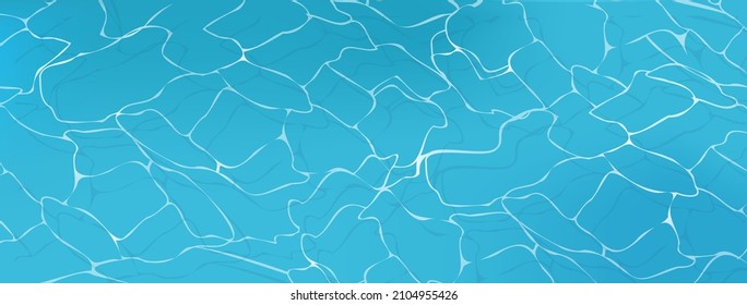 Water pool texture. Blue Water surface background with sun reflection top view. Blue ripples. Turquoise water in swimming pool with sun glare. Marine surface water background . Vector illustration.