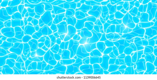 Water pool texture bottom vector background, ripple and flow with waves. Summer blue aqua swiming seamless pattern. Sea, ocean surface. Overhead top view