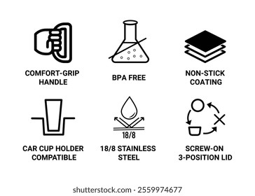 Water Pot Energy Logo Mark Icon Set. Black outline stroke symbols