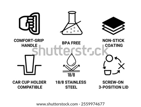 Water Pot Energy Logo Mark Icon Set. Black outline stroke symbols