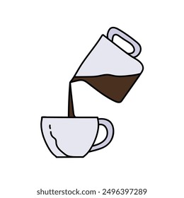 water pouring from jug to cup hand drawn color vector illustration