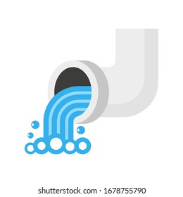 Wasser gießt aus dem Rohr. Fluss des sauberen Wassers. Vektorillustration