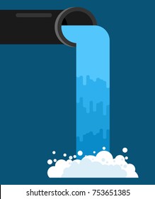 Water pouring from pipe. Flow of clean water. Vector illustration