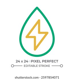 Water power colorful line ui icon. Lightning inside clear drop. Hydropower technology benefits. Clean energy. Isolated vector duotone linear symbol. User interface element, pixel perfect