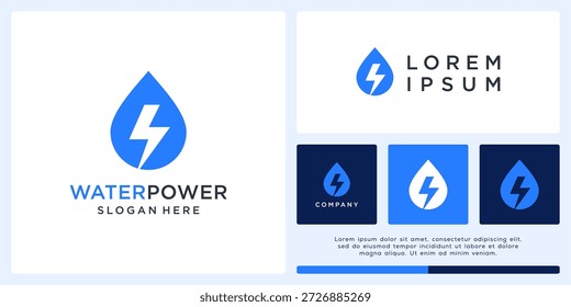 Water power logo design template wit drop and flash.
