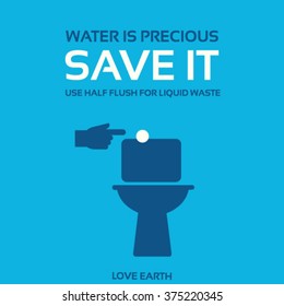 Water Is Precious-Save It-Use Dual Flush Toilet For Liquid Waste-vector Concept