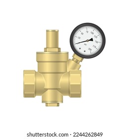 Reductor de presión de agua con manómetro de presión. Ilustración vectorial.