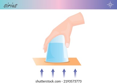 Water pressure test made with glass and paper. Vector