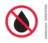 Water prohibited vector icon. No water drop icon. Forbidden water icon. Warning, caution, attention, restriction, danger flat sign design symbol pictogram