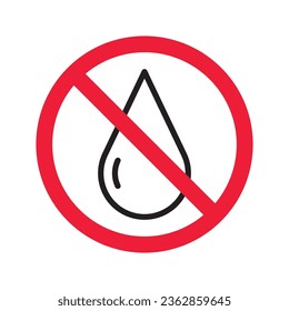 Wasser verboten Vektorsymbol. Kein Wassertropfen-Symbol. Verbotenes Wassersymbol. Warnung, Vorsicht, Aufmerksamkeit, Einschränkung, Design-Symbol für Gefahrenflachen
