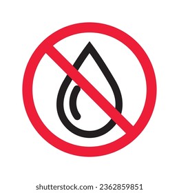 Water prohibited vector icon. No water drop icon. Forbidden water icon. Warning, caution, attention, restriction, danger flat sign design symbol pictogram