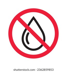 Wasser verboten Vektorsymbol. Kein Wassertropfen-Symbol. Verbotenes Wassersymbol. Warnung, Vorsicht, Aufmerksamkeit, Einschränkung, Design-Symbol für Gefahrenflachen