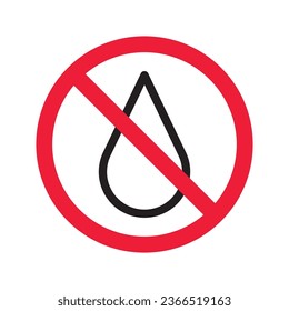 Wasser verboten Vektorsymbol. Kein Wassertropfen-Symbol. Verbotenes Wassersymbol. Warnung, Vorsicht, Aufmerksamkeit, Einschränkung, Design-Symbol für Gefahrenflachen