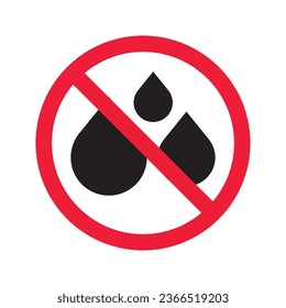 Icono vectorial prohibido por el agua. No hay icono de gota de agua. Icono de agua prohibida. Advertencia, precaución, atención, restricción, símbolo de diseño de señal plana de peligro pictograma
