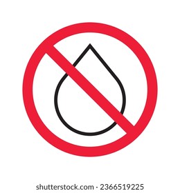 Water prohibited vector icon. No water drop icon. Forbidden water icon. Warning, caution, attention, restriction, danger flat sign design symbol pictogram