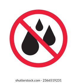 Icono vectorial prohibido por el agua. No hay icono de gota de agua. Icono de agua prohibida. Advertencia, precaución, atención, restricción, símbolo de diseño de señal plana de peligro pictograma