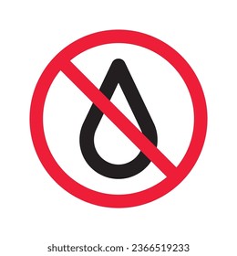 Water prohibited vector icon. No water drop icon. Forbidden water icon. Warning, caution, attention, restriction, danger flat sign design symbol pictogram