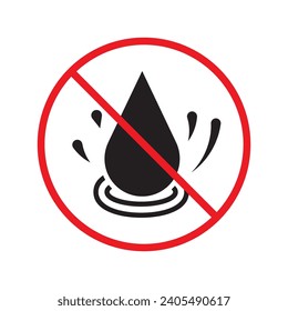 Wasser verboten Vektorsymbol. Kein Wassertropfen-Symbol. Verbotenes Wassersymbol. Warnung, Vorsicht, Aufmerksamkeit, Einschränkung, Design-Symbol für Gefahrenflachen