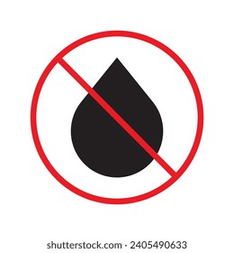 Icono vectorial prohibido por el agua. No hay icono de gota de agua. Icono de agua prohibida. Advertencia, precaución, atención, restricción, símbolo de diseño de señal plana de peligro pictograma