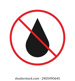Water prohibited vector icon. No water drop icon. Forbidden water icon. Warning, caution, attention, restriction, danger flat sign design symbol pictogram