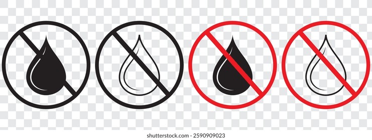 Water prohibited vector icon. No water drop icon. Forbidden water icon. Warning, caution, attention, restriction, danger flat sign design symbol pictogram