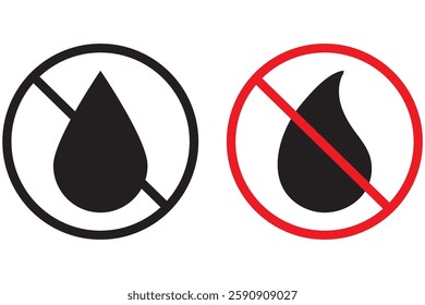 Water prohibited vector icon. No water drop icon. Forbidden water icon. Warning, caution, attention, restriction, danger flat sign design symbol pictogram