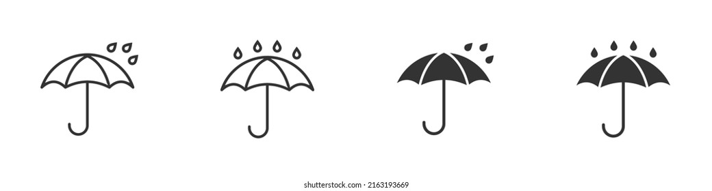 Water proof icon set. Umbrella and rain drops. Waterproof symbol.