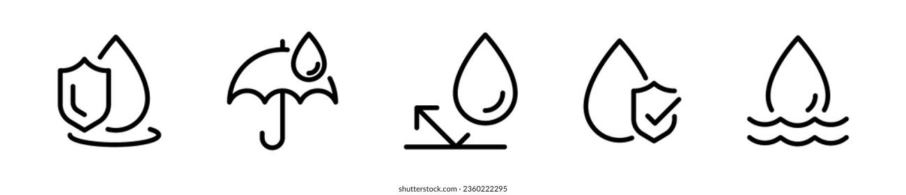 Water Proof icons. Water resistant signs. Water protection icons. Water Proof vector icons. EPS 10