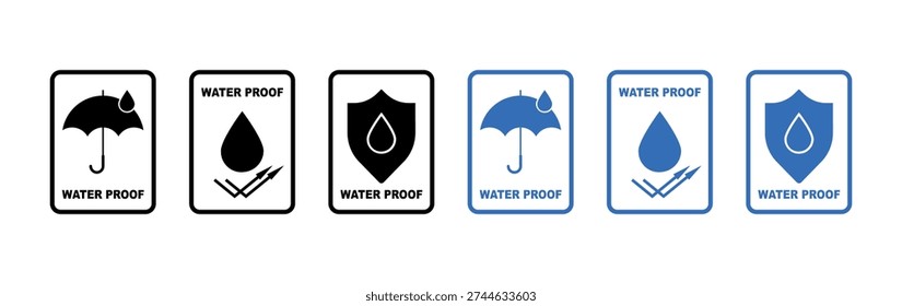 Water proof logo. Hydrophobic material icon. Waterproof icon, water proof drop resistant. Liquid proof protection arrow logo. Vector illustration