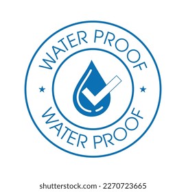 water proof vector icon with drop and tick symbol, blue in color